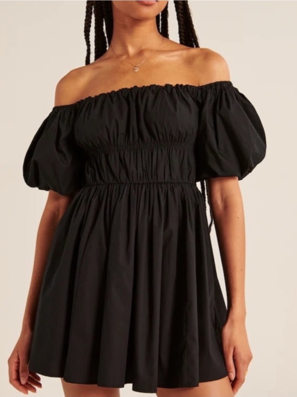 Abercrombie & Fitch Off-The-Shoulder Puff
Sleeve Mini Dress Black XL Tall NWT